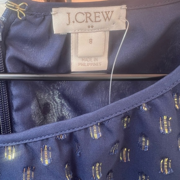 J.CREW Women Navy Metallic Gold Dot Dress Sleeveless Navy Size 8 Zipper Flare - Picture 4 of 8